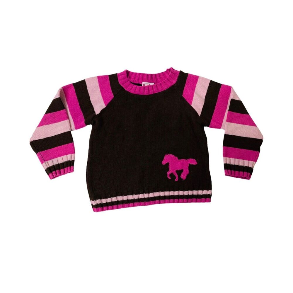 Bamba Kid's Girl's Sweatshirt Pink and Brown Striped Long Sleeve Size 6X